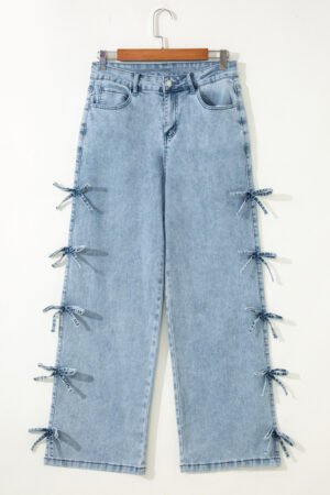 Beau Blue Bow Knot Side Detail Straight Leg Loose Jeans - Image 13
