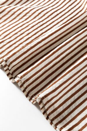 Khaki Stripe Double Ruffled Short Sleeve V Neck Blouse - Image 9