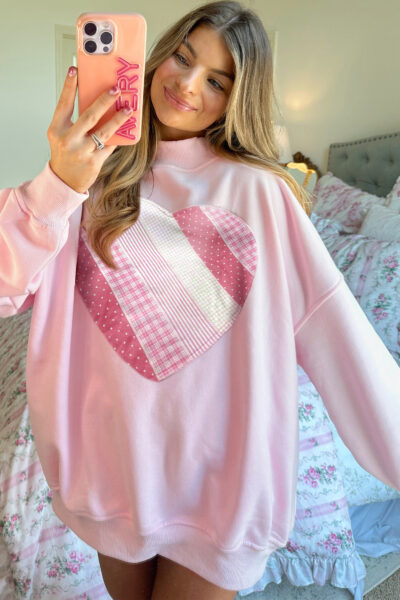 Alternative view of Light Pink Sweetheart Patchwork Mockneck Oversize Sweatshirt