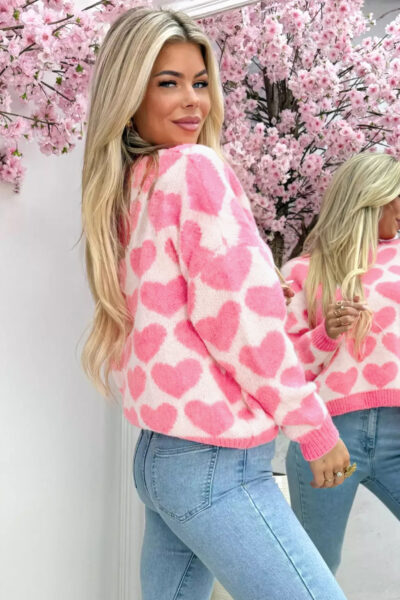 Alternative view of Strawberry Pink Valentine Heart Print Knit Sweater