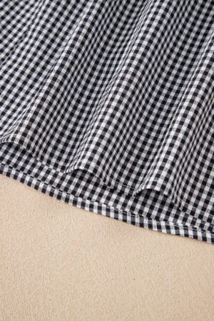 Black Plus Size Plaid Bow Decor Bell Sleeve Round Neck Jumper - Image 5