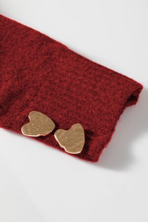 Fiery Red Heart Metal Button V Neck Cardigan Sweater - Image 18