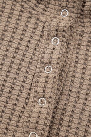 Casual Solid Color Textured Snap Button Collared Baggy Top - Image 7