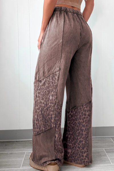 Alternative view of Coffee Mineral Wash Leopard Patchwork Loose Pants