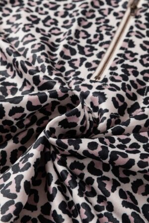 Khaki Leopard Print Half Zip up Blouse - Image 8