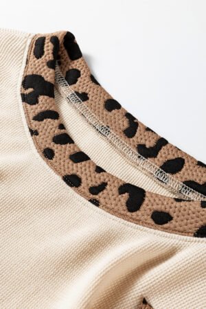 Beige Contrast Leopard Star Patchwork Detail Raw Seam Baggy Sweatshirt - Image 11