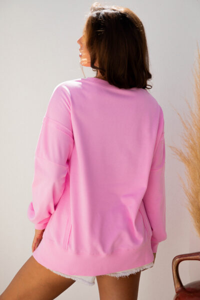 Alternative view of Pink Bow Sequin XOXO Letter Graphic Exposed Seam Baggy Sweatshirt