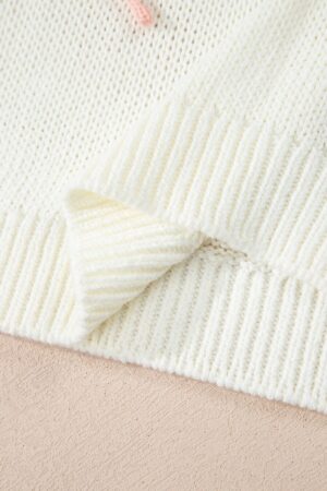 White Short Sleeve Knit Contrast Bow Knot Loose Sweater - Image 6