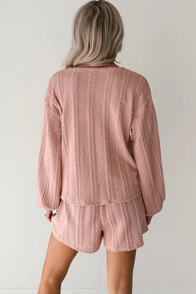 Alternative view of Gossamer Pink Cable Knit V Neck Cardigan Shorts Set