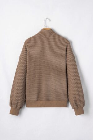 Casual Solid Color Textured Snap Button Collared Baggy Top - Image 5