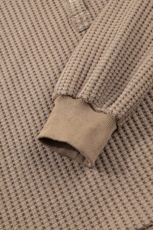 Casual Solid Color Textured Snap Button Collared Baggy Top - Image 9