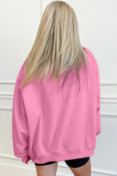 Alternative view of Bright Pink Oversize Blessed Embroidered Mock Neck Sweatshirt