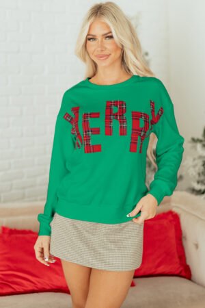 Sea Green Plaid MERRY Christmas Vacation Sweatshirt - Image 12