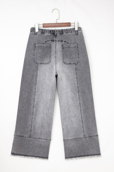 Alternative view of Gray Drawstring Seam Detail Raw Hem Wide Leg Denim Pants