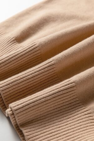 Light French Beige Solid Color Knit Short Puff Sleeve Sweater - Image 7