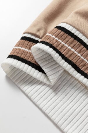 Parchment Varsity Contrast Striped Trim V Neck Sweatshirt - Image 9