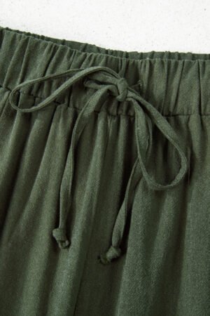 Jungle Green Drawstring Elastic Waist Patch Pocket Barrel Leg Casual Pants - Image 9