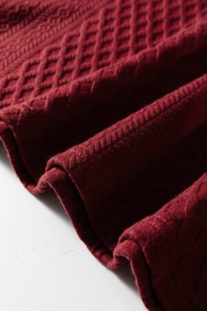 Racing Red Rhombus Textured Striped Patchwork Zip Neck Pullover Sweatshirt - Image 9