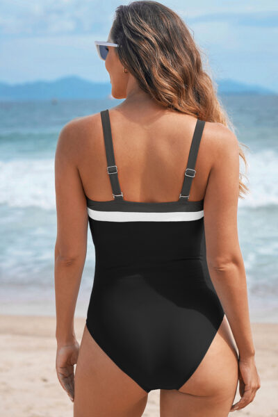 Alternative view of Black Color Block Detail Adjustable Straps One Piece Swimsuit
