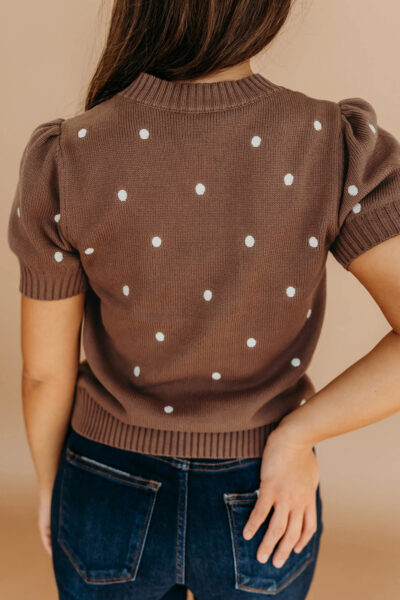 Alternative view of Chestnut Elegant Polka Dot Bubble Short Sleeve Sweater