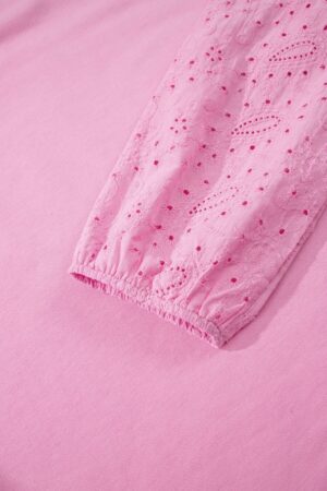 Pink Paisley Broderie Anglaise Valentine Heart Pattern Long Sleeve Patchwork Top - Image 8
