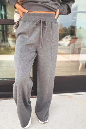 Medium Grey Collared V Neck Pullover Sweatshirt Sweatpants Set - Image 3