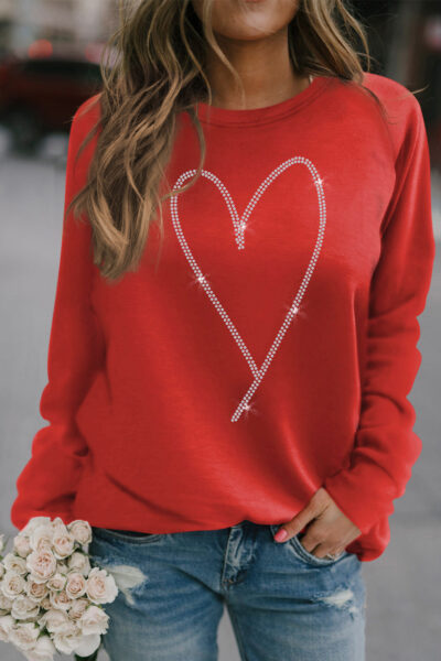 Alternative view of Fiery Red Rhinestone Heart Shaped Long Sleeve Sweatshirt