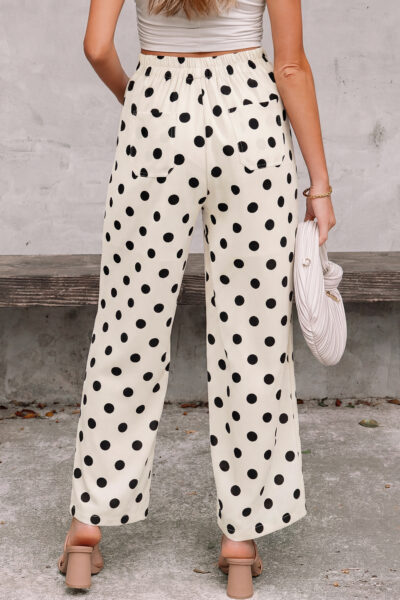 Alternative view of White Polka Dot Print Patched Pocket Loose Pants
