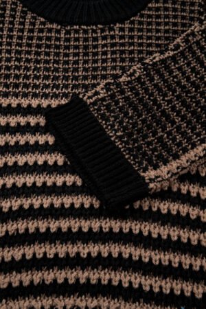 Black Stripe 3/4 Draped Sleeve Slouchy Sweater - Image 7