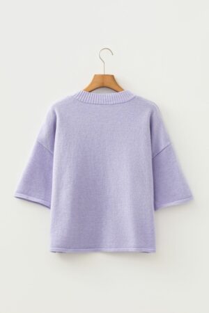 Lavendula 3/4 Sleeve Boxy Knit Button Down Sweater Cardigan - Image 10