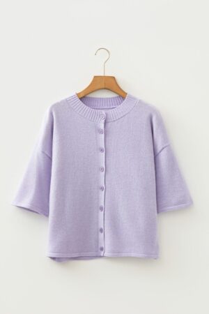 Lavendula 3/4 Sleeve Boxy Knit Button Down Sweater Cardigan - Image 9
