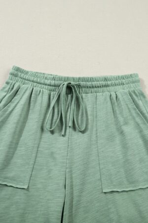 Canton Cuffed Short Sleeve Tee Raw Seam Patch Pocket Drawstring Pants Set - Image 5