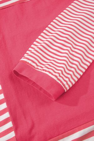 Pink Stripe Color Block Patchwork Drop Shoulder Long Sleeve Tunic Top - Image 8