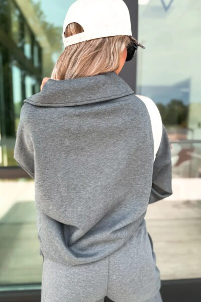 Alternative view of Medium Grey Collared V Neck Pullover Sweatshirt Sweatpants Set