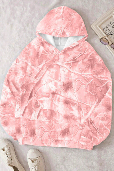Light Pink Camouflage Woodland Print Oversized Sporty Hoodie