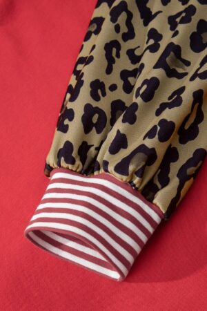 Racing Red Striped Patchwork Sleeve Colorblock Sweatshirt - Image 10