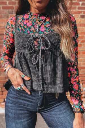 Rose Slim Fit Floral Mesh Long Sleeve Mock Neck Top - Image 3
