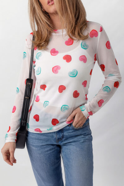Alternative view of White Sheer Mesh Valentines Slogan Heart Printed Long Sleeve Top
