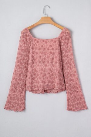 Peach Blossom Drawstring Knot Detail Floral Lace Blouse - Image 6