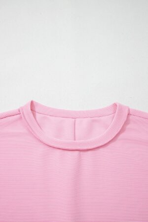Pink Horizontal Ribbed Exposed Seam Detail Drop Shoulder Baggy Pullover - Image 7