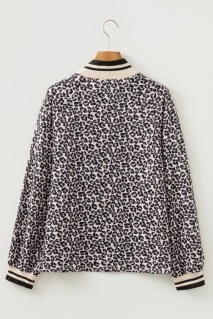 Khaki Leopard Print Half Zip up Blouse - Image 5