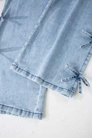 Beau Blue Bow Knot Side Detail Straight Leg Loose Jeans - Image 17