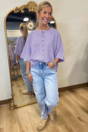 Lavendula 3/4 Sleeve Boxy Knit Button Down Sweater Cardigan - Image 5