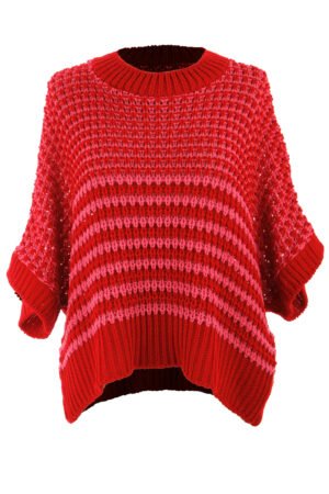 Red Stripe 3/4 Draped Sleeve Slouchy Sweater - Image 6