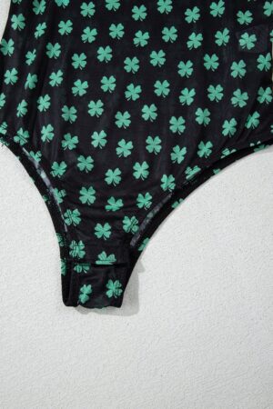 Green St Patrick Shamrock Printed Long Sleeve Mesh Bodysuit - Image 8