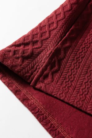 Racing Red Rhombus Textured Striped Patchwork Zip Neck Pullover Sweatshirt - Image 10