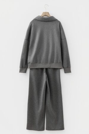 Medium Grey Collared V Neck Pullover Sweatshirt Sweatpants Set - Image 10