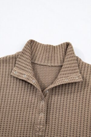 Casual Solid Color Textured Snap Button Collared Baggy Top - Image 8
