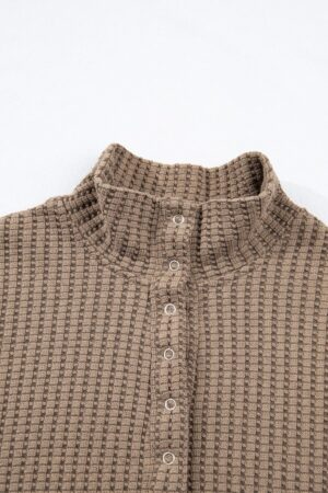 Casual Solid Color Textured Snap Button Collared Baggy Top - Image 6