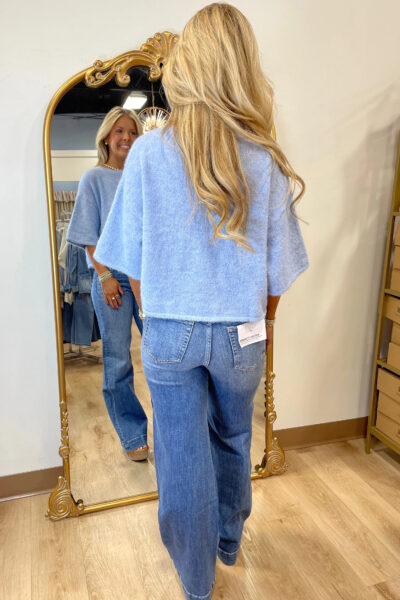 Alternative view of Beau Blue 3/4 Sleeve Boxy Knit Button Down Sweater Cardigan